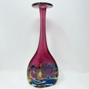 Rare! Signed Robert Held Elegant Pink / Purple Multicoloured Glass Vase